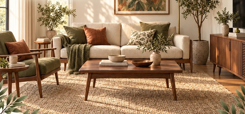 Mid-Century Modern Living Room — AI-generated concept with shoppable products
